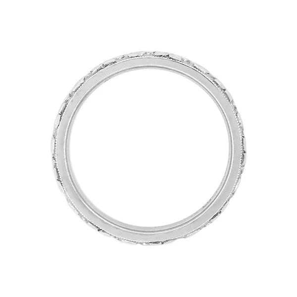 Flower of Love Engraved 18K White Gold Vintage Wedding Band - Size 7 - J.R. Wood Ring