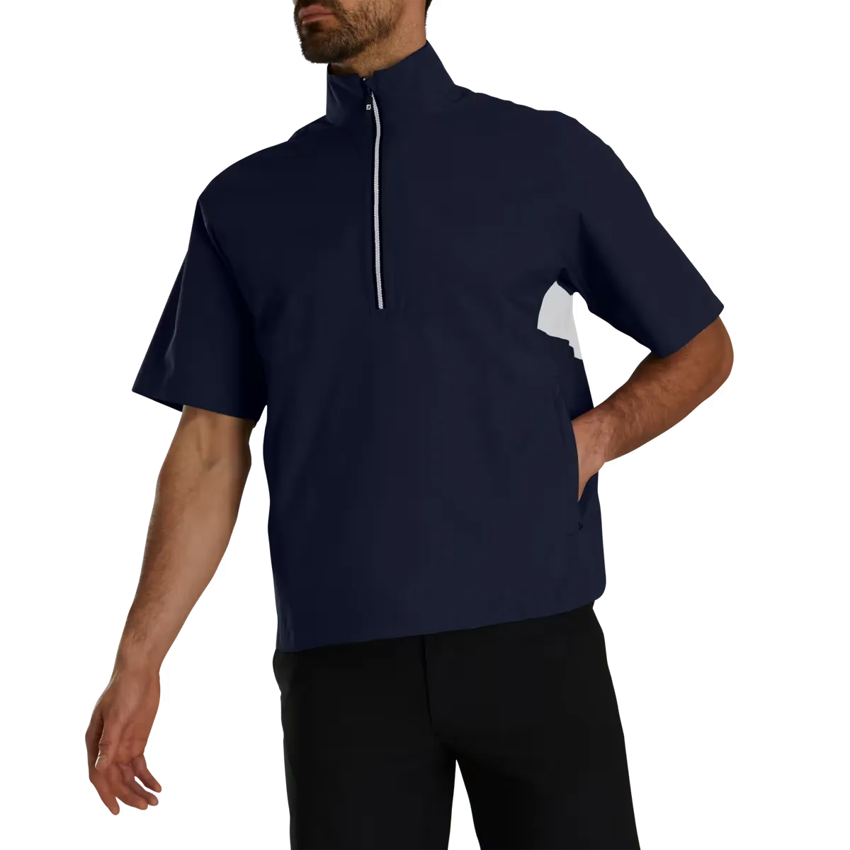 Footjoy Men's HydroLite X Short Sleeve Rain Shirt - NAVY / WHITE