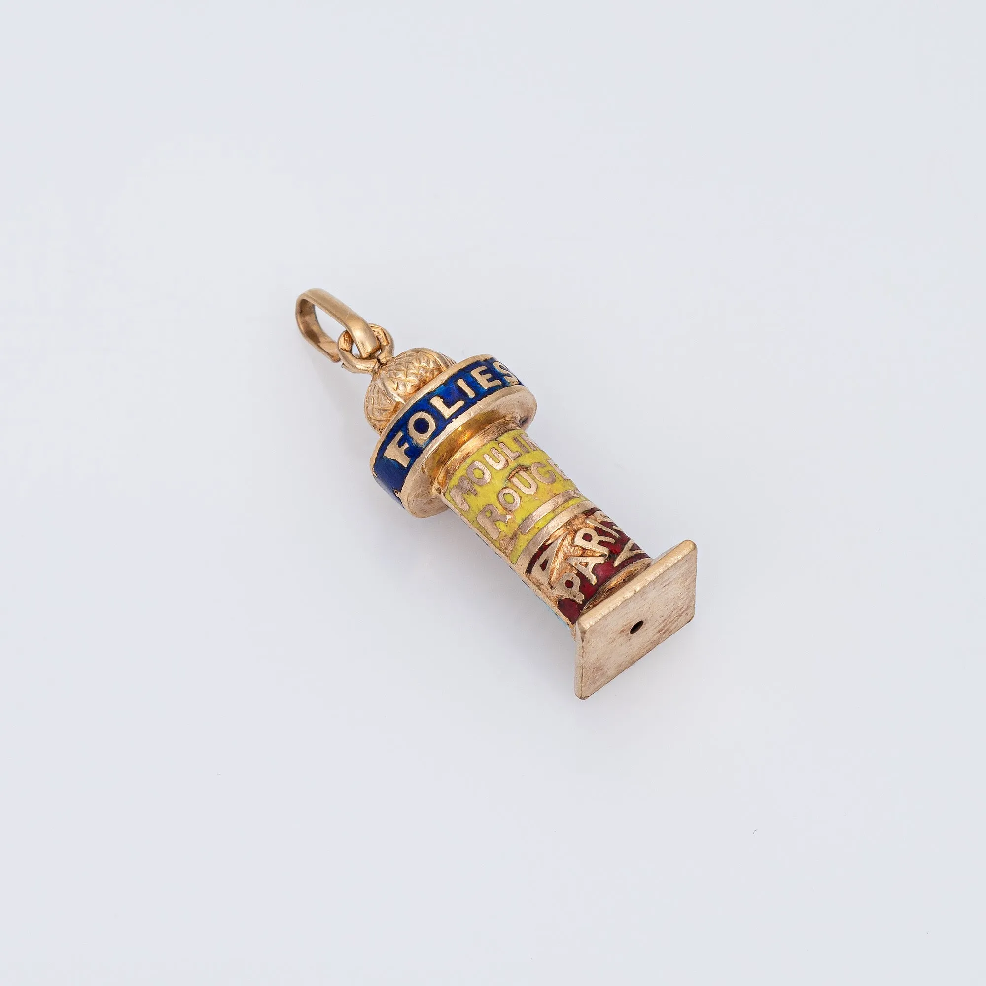 French News Kiosk Charm Enamel Vintage 18k Gold Fine Hallmarked Jewelry Paris