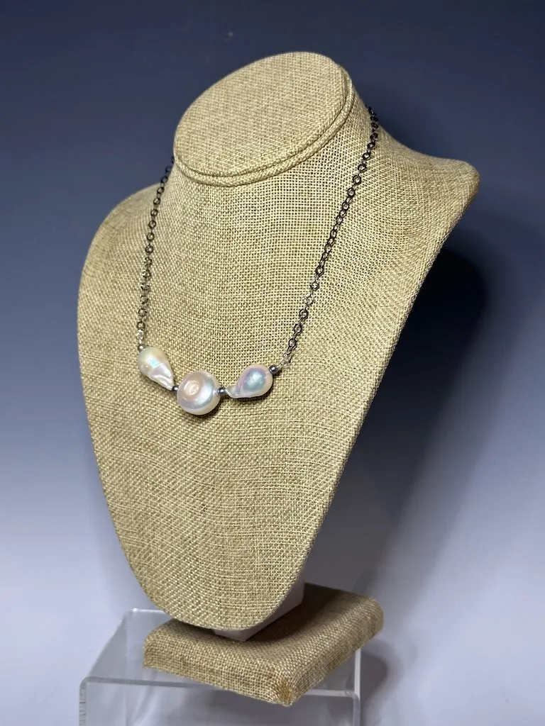 FRESH WATER PEARLS WITH OXIDIZED STERLING SILVER CHAIN NECKLACE LCN731