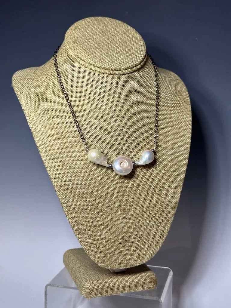 FRESH WATER PEARLS WITH OXIDIZED STERLING SILVER CHAIN NECKLACE LCN731