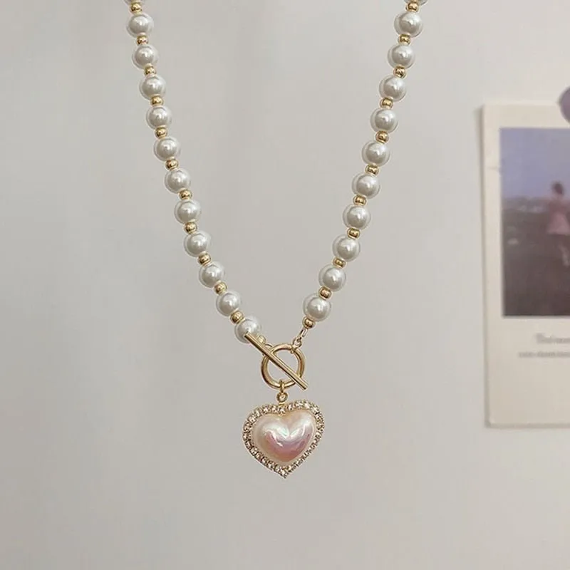 Freshwater Pearl Heart Pendent Necklace For Women Jewelry