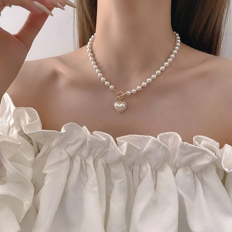 Freshwater Pearl Heart Pendent Necklace For Women Jewelry