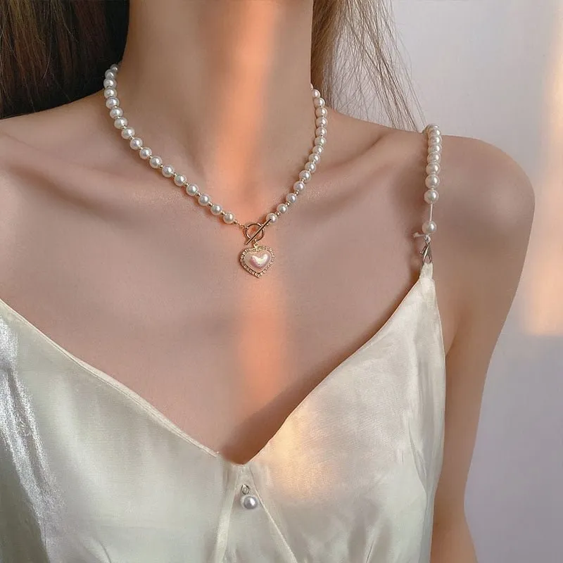 Freshwater Pearl Heart Pendent Necklace For Women Jewelry