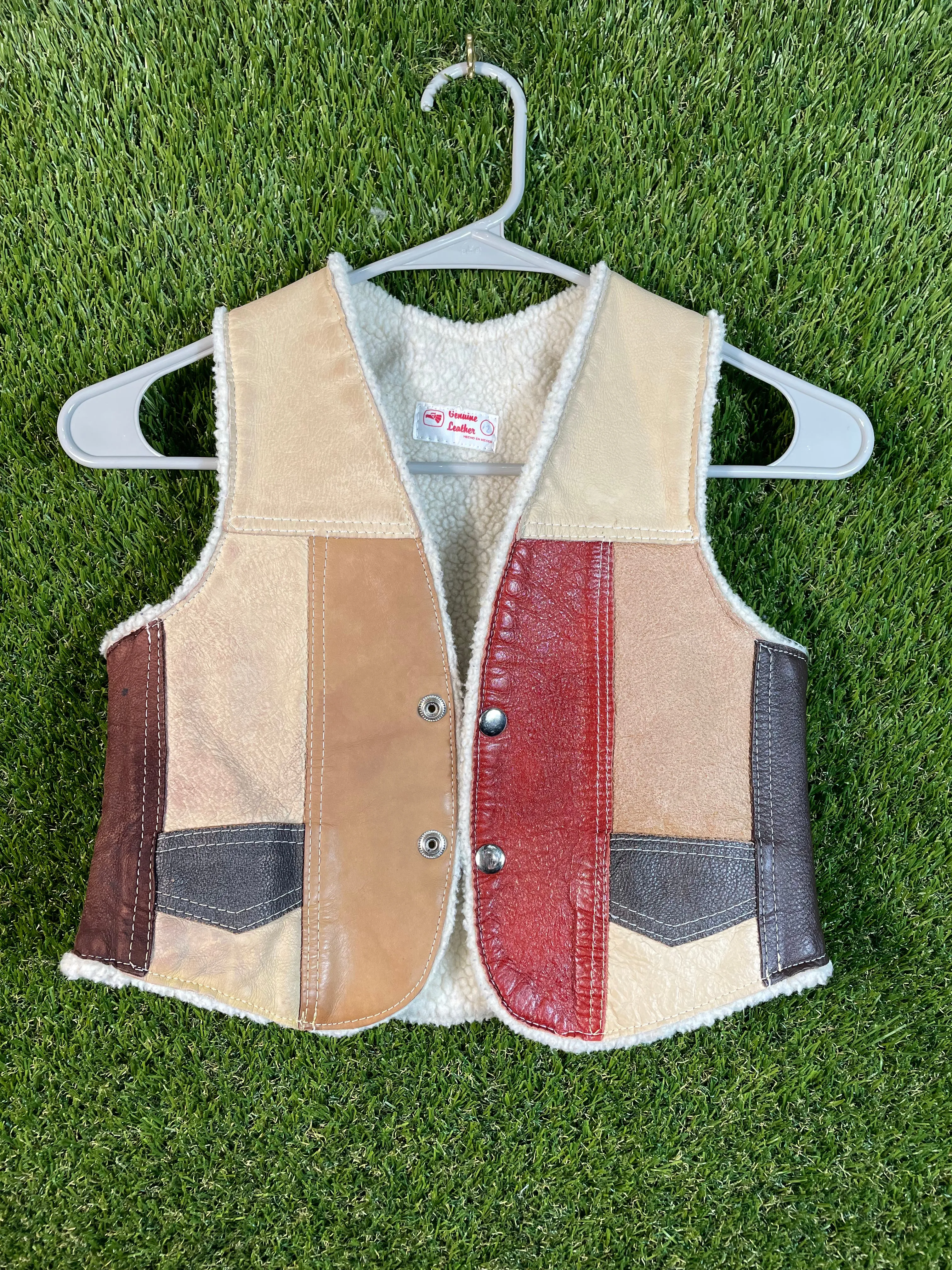 Genuine Leather Red Patch Leather Kid's Vest