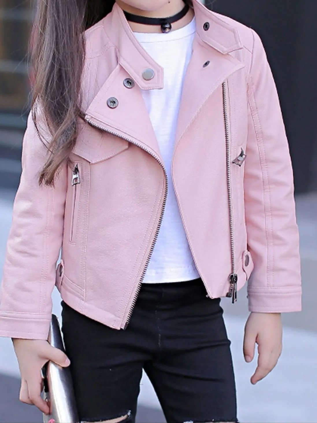 Girls Fall Synthetic Leather Jacket