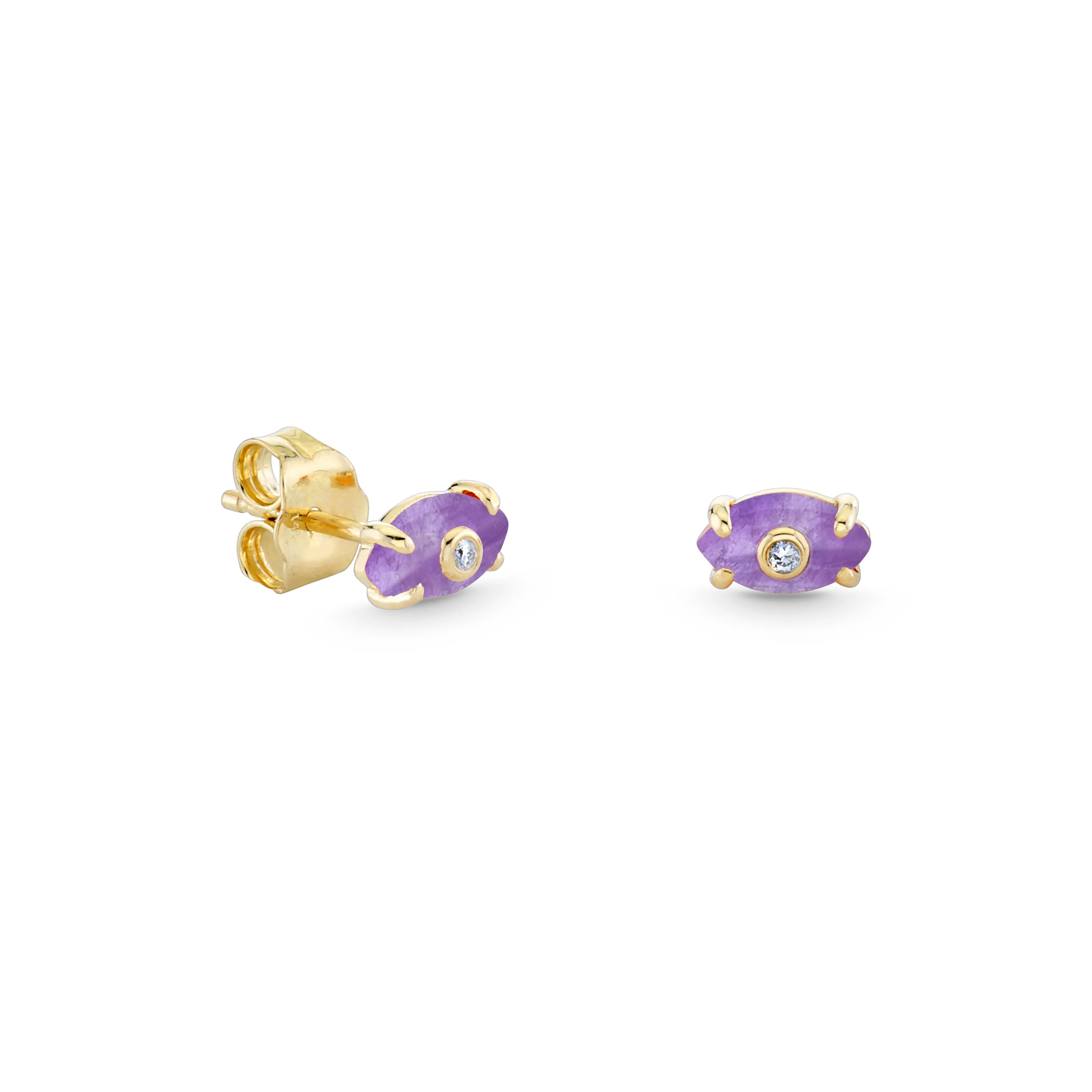 Gold & Diamond Tiny Carved Stone Eye Stud