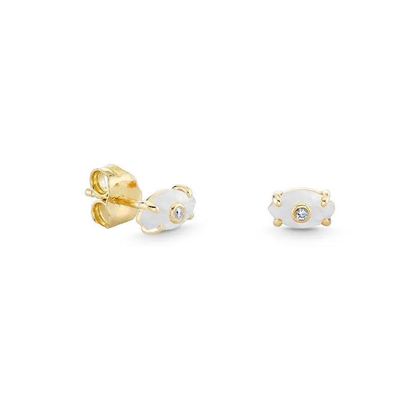 Gold & Diamond Tiny Carved Stone Eye Stud