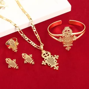 Gold And Silver Plated Ethiopian Baby Cross Jewelry Sets For Teenage Girl Women Nigeria Congo Uganda