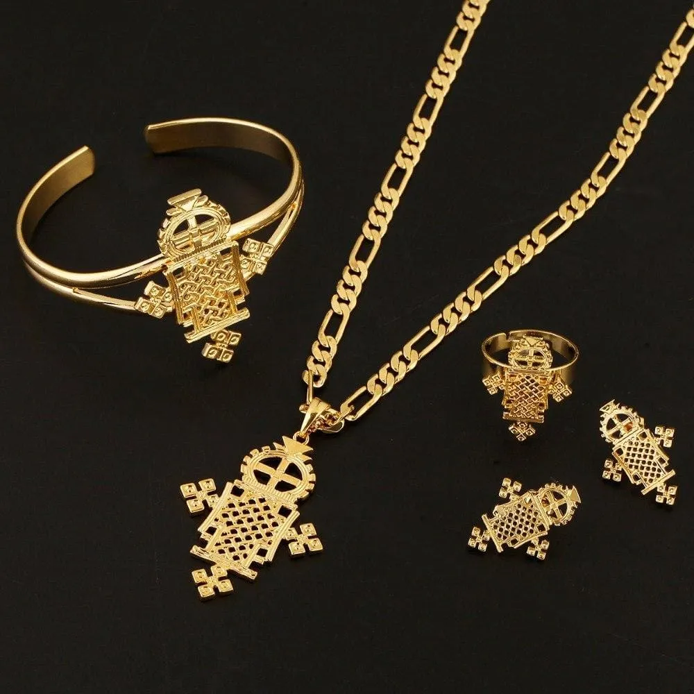Gold And Silver Plated Ethiopian Baby Cross Jewelry Sets For Teenage Girl Women Nigeria Congo Uganda