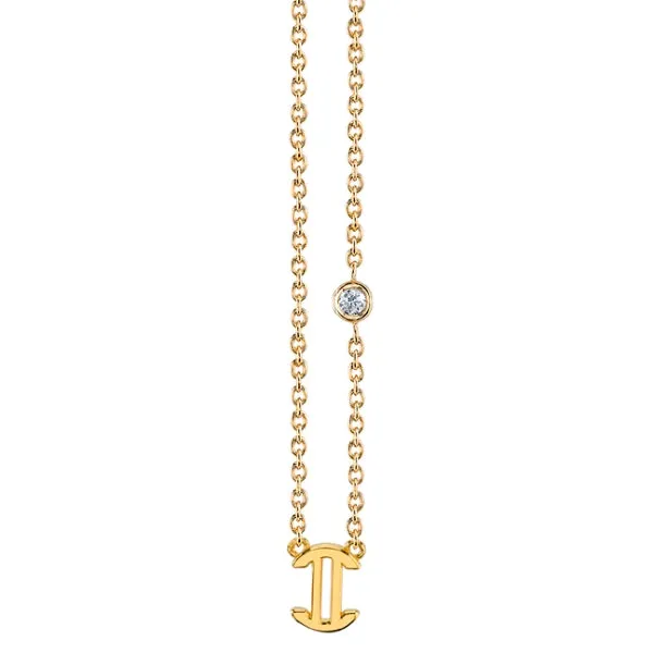 Gold Plated Sterling Silver Zodiac Necklace with Bezel Set Diamond