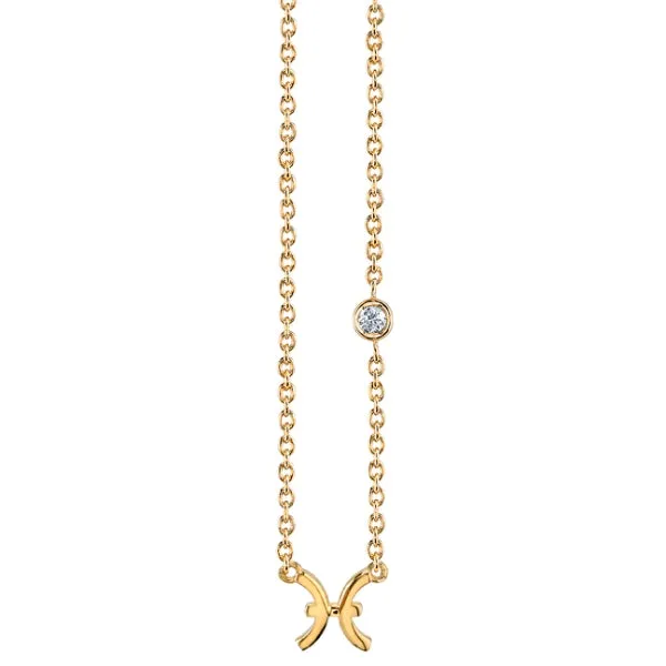 Gold Plated Sterling Silver Zodiac Necklace with Bezel Set Diamond