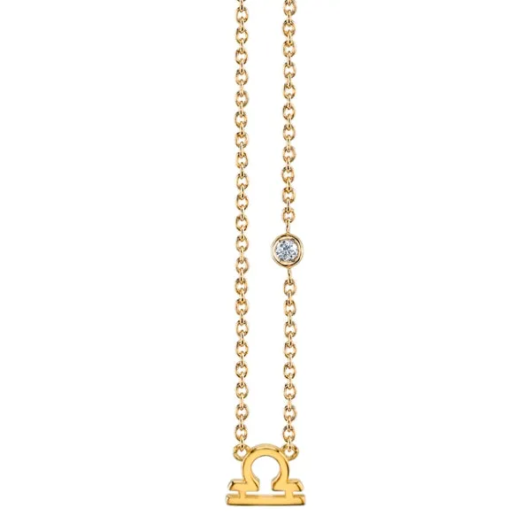 Gold Plated Sterling Silver Zodiac Necklace with Bezel Set Diamond