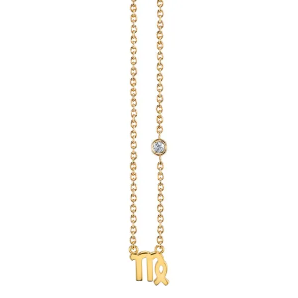 Gold Plated Sterling Silver Zodiac Necklace with Bezel Set Diamond