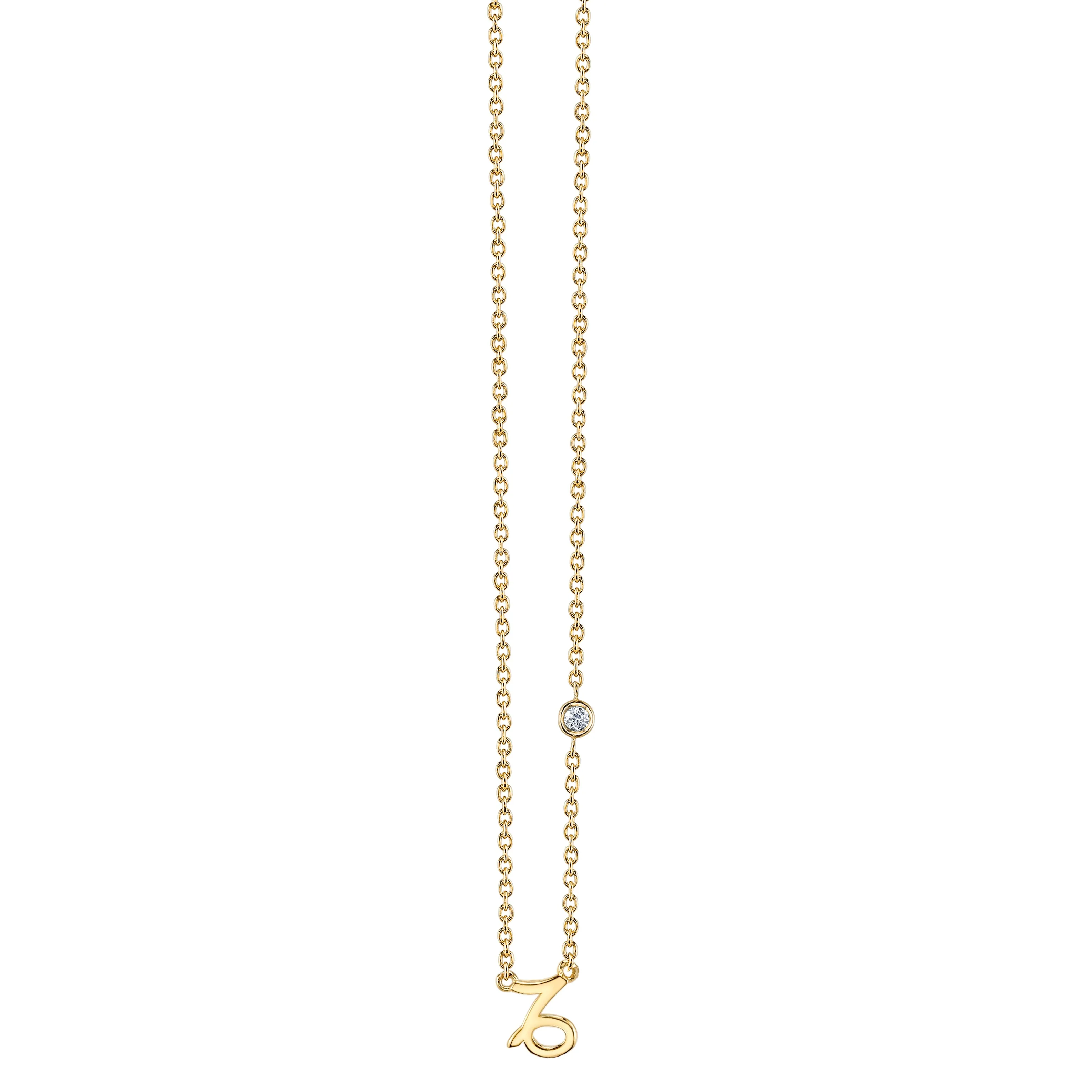 Gold Plated Sterling Silver Zodiac Necklace with Bezel Set Diamond