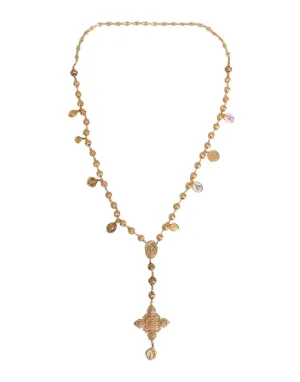Gold Tone Chain Brass Beaded Statement Sicily Necklace