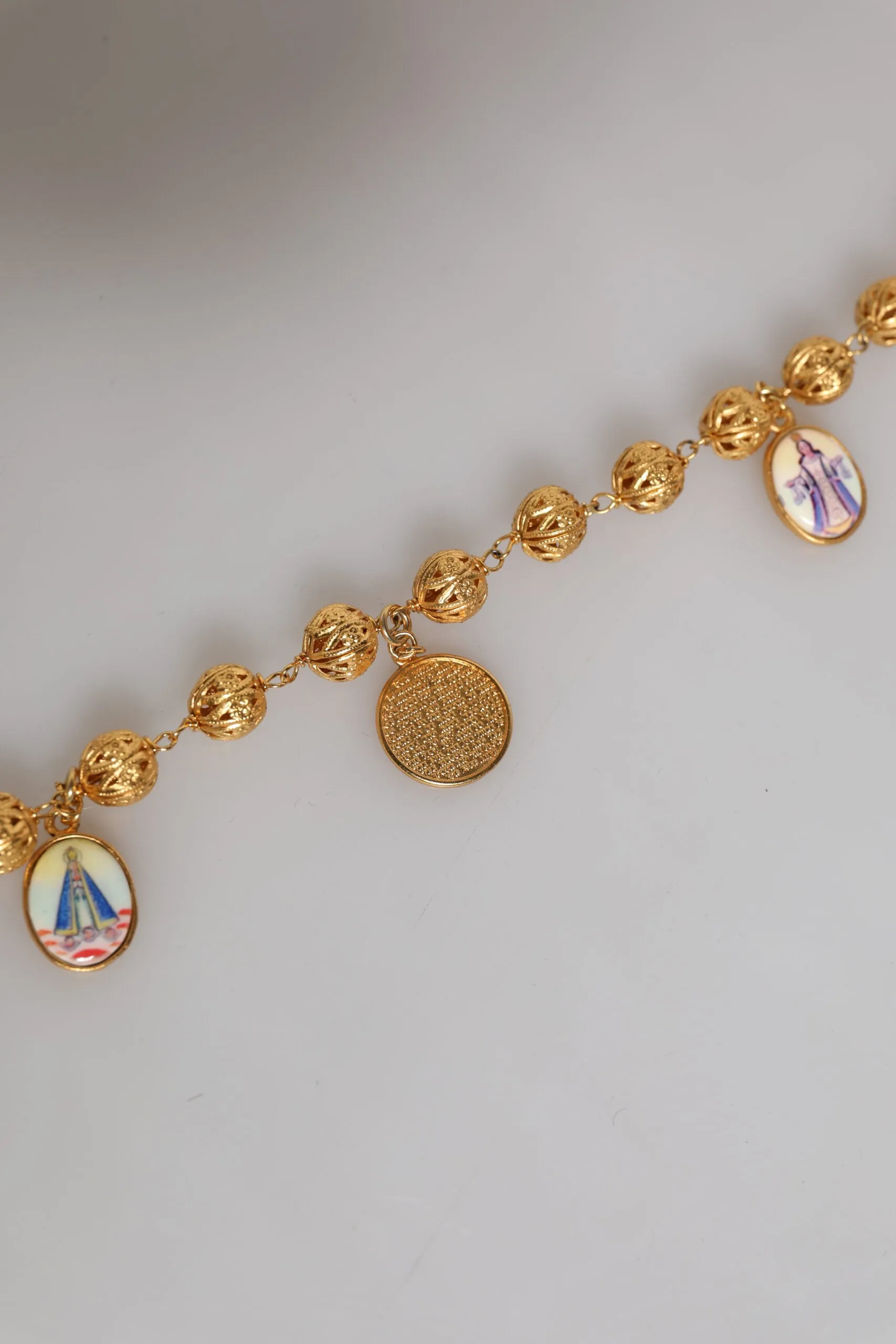 Gold Tone Chain Brass Beaded Statement Sicily Necklace