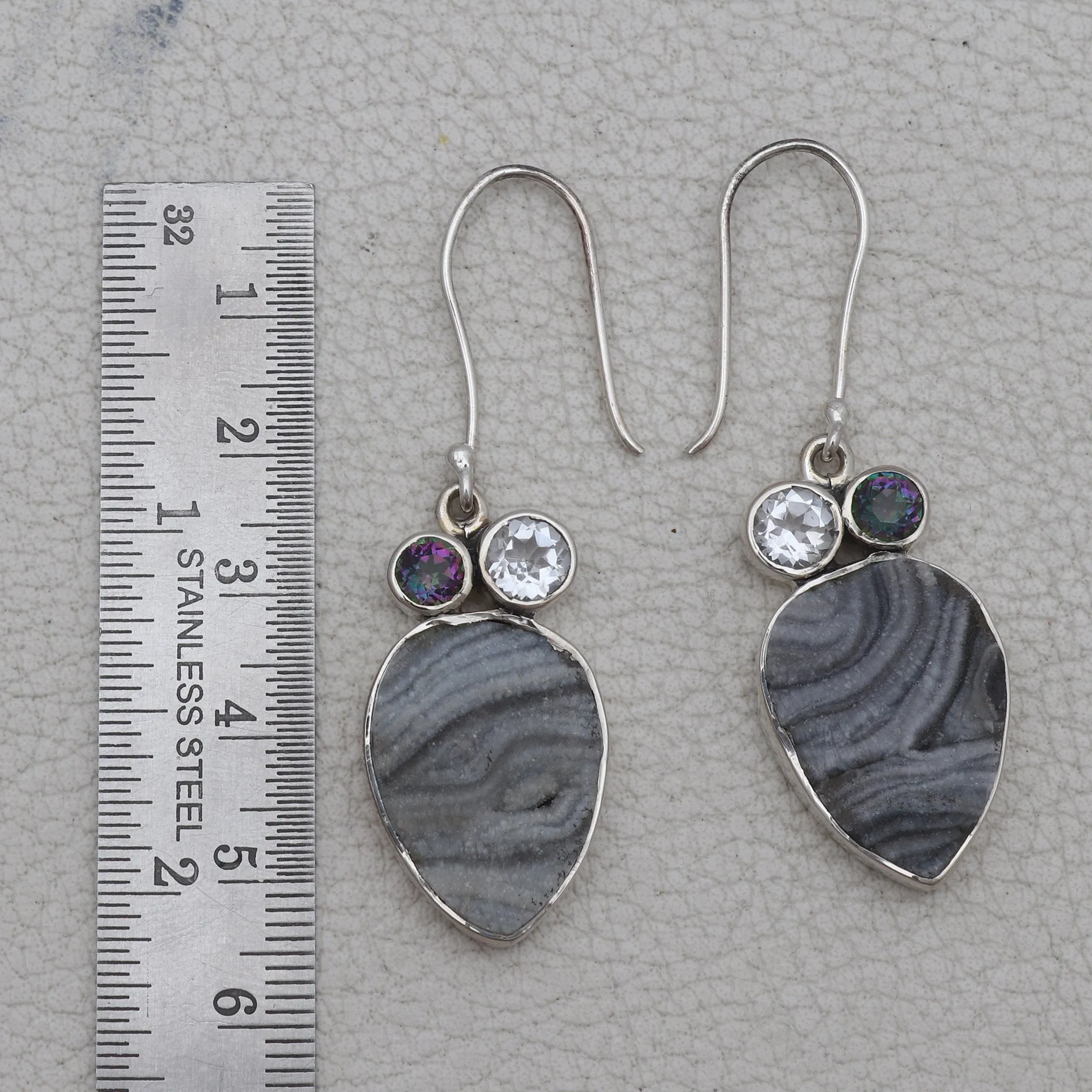 Gray Druzy Quartz Silver Earrings