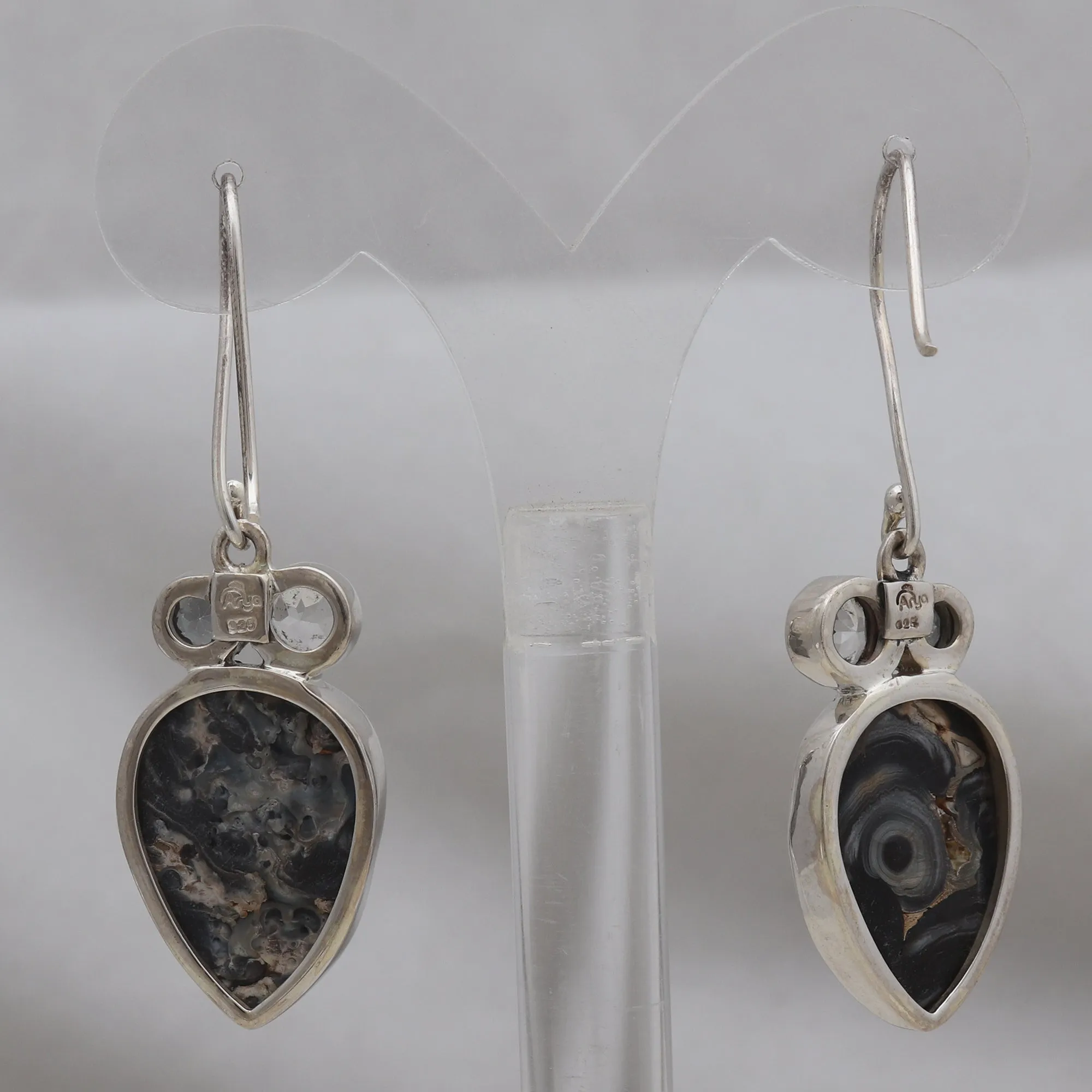Gray Druzy Quartz Silver Earrings
