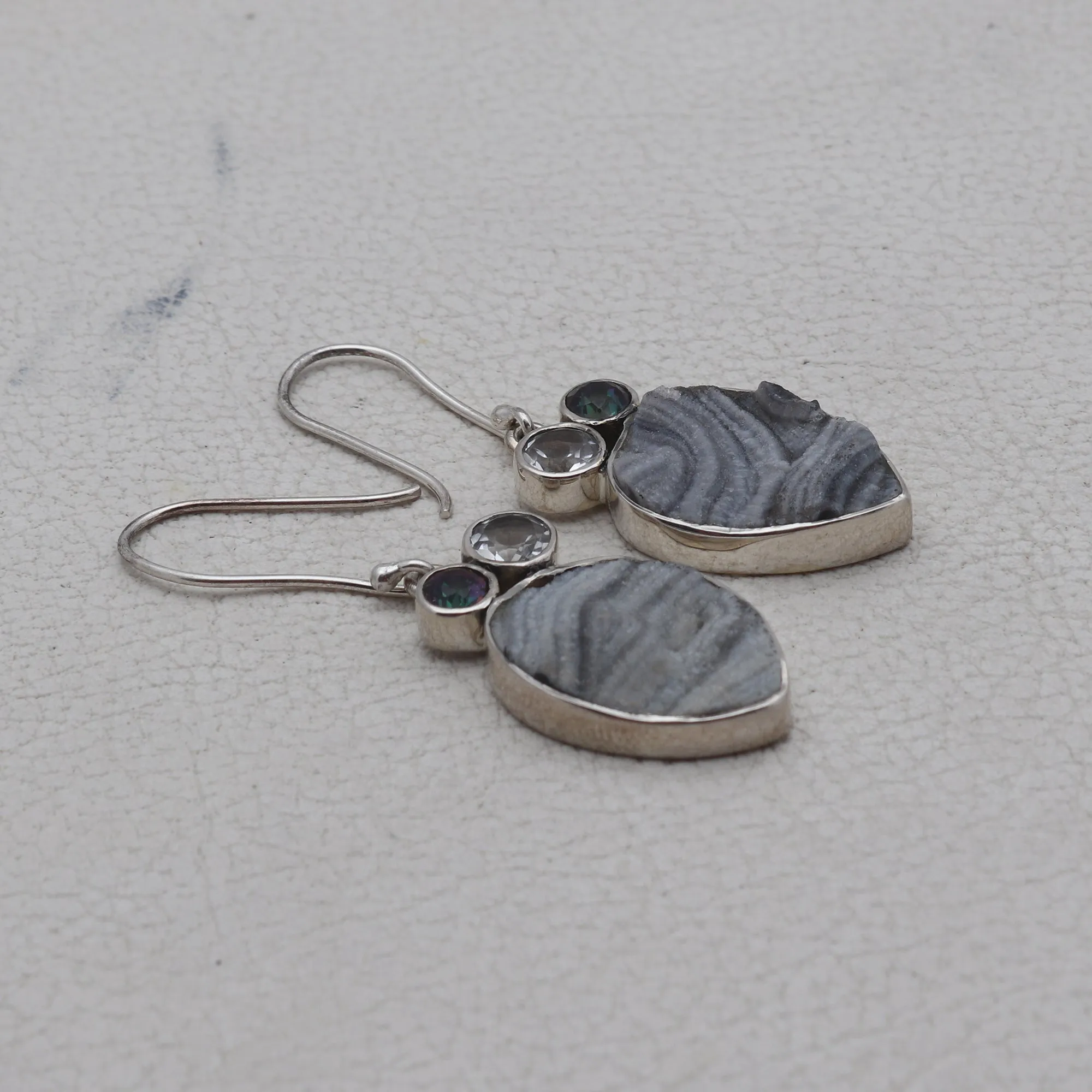 Gray Druzy Quartz Silver Earrings