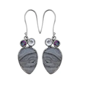 Gray Druzy Quartz Silver Earrings