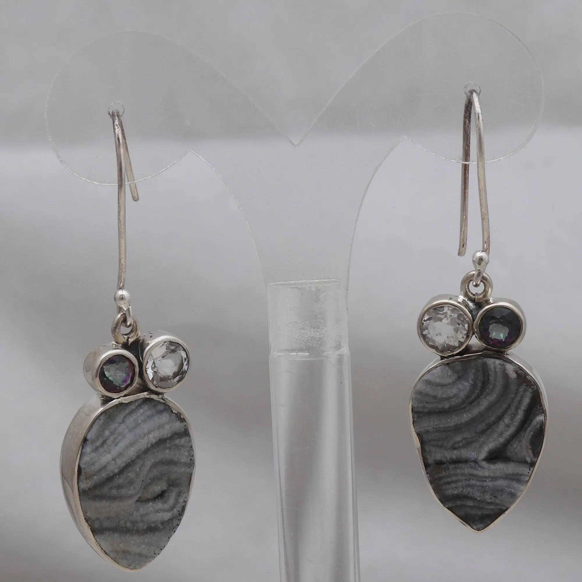 Gray Druzy Quartz Silver Earrings