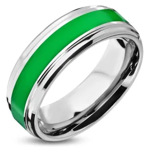 Green Stripe Band Stainless Steel Ring (c317)