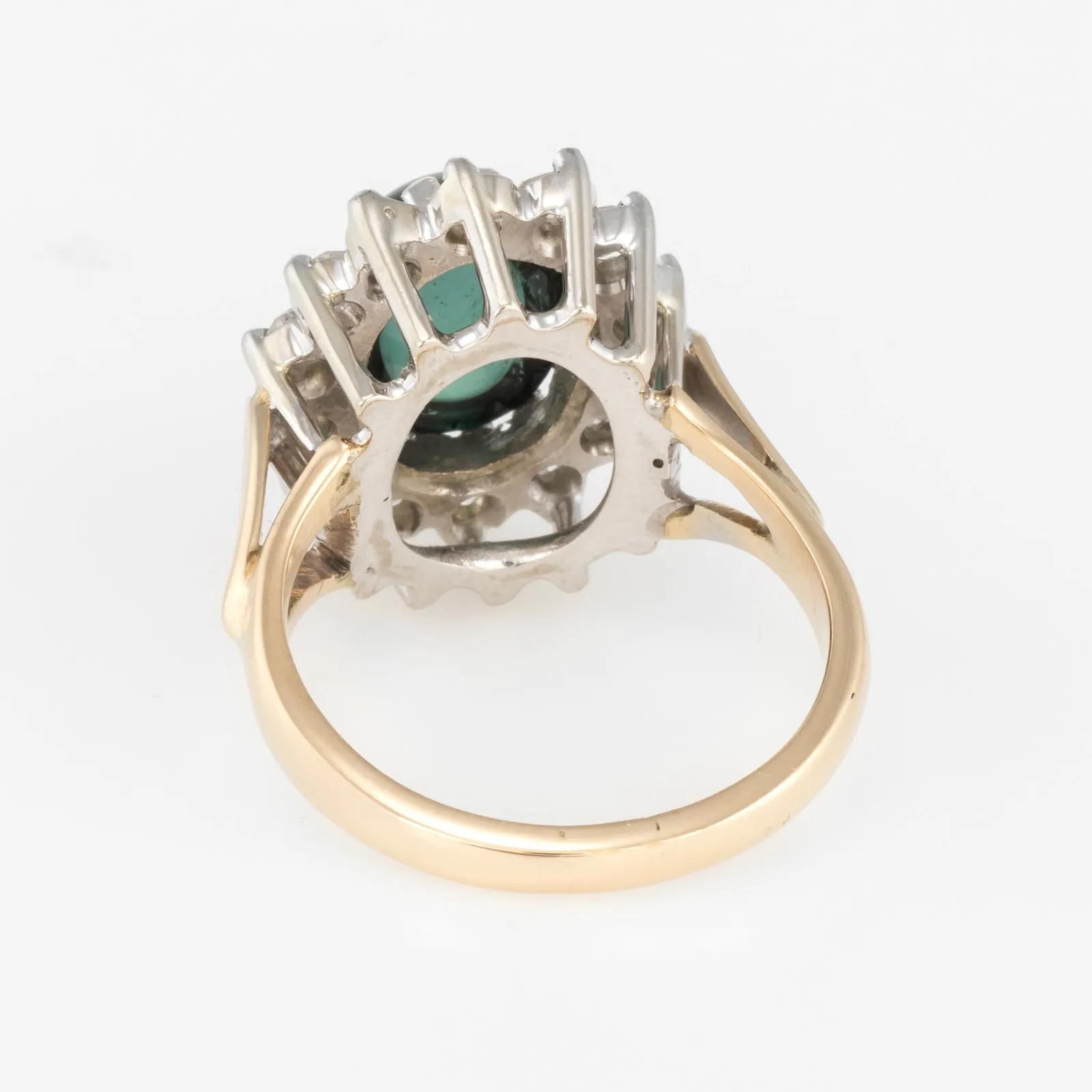 Green Tourmaline Diamond Princess Cocktail Ring Vintage 14k Yellow Gold Estate