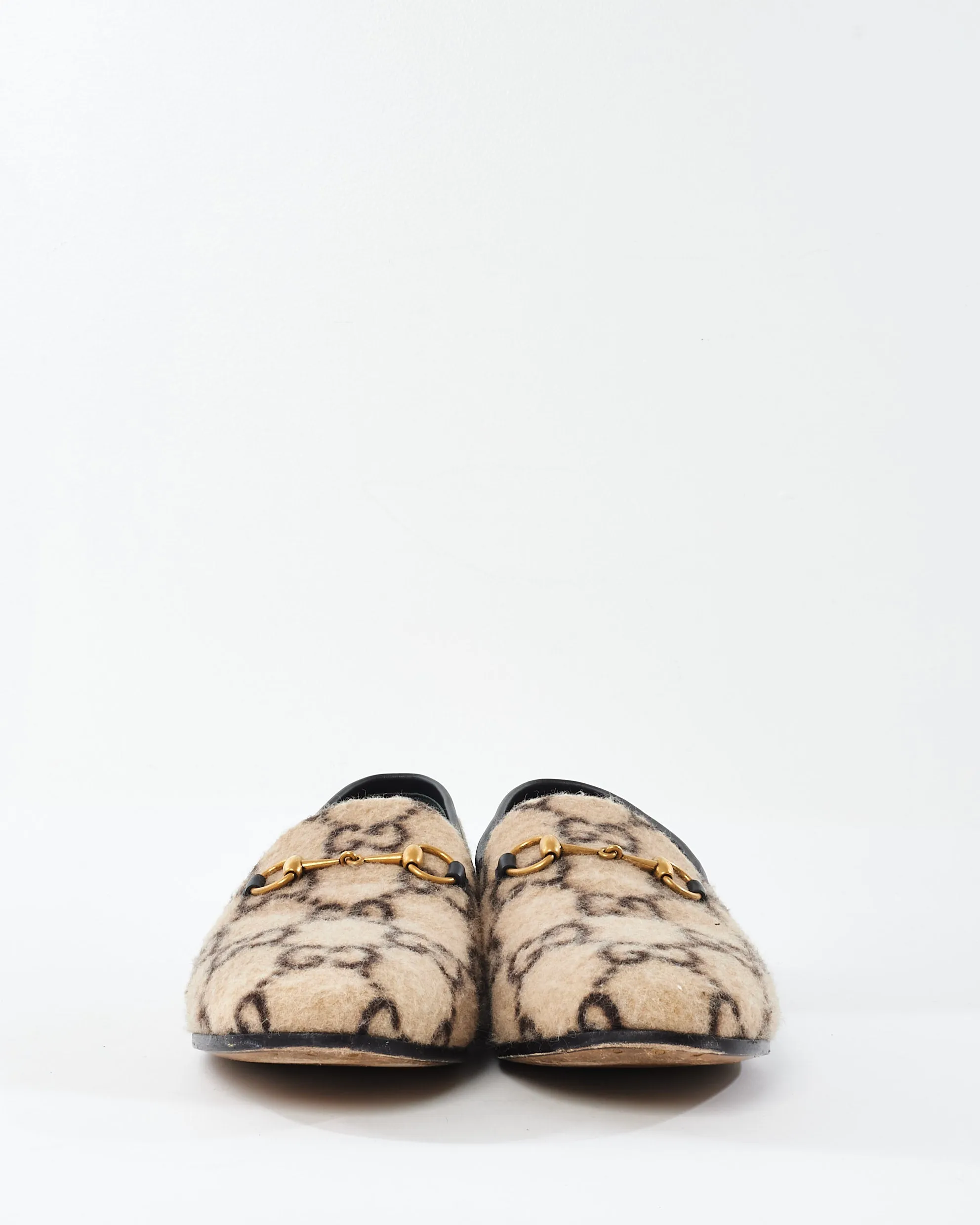 Gucci Brown Teddy Wool GG Monogram Jordaan Loafer - 38.5