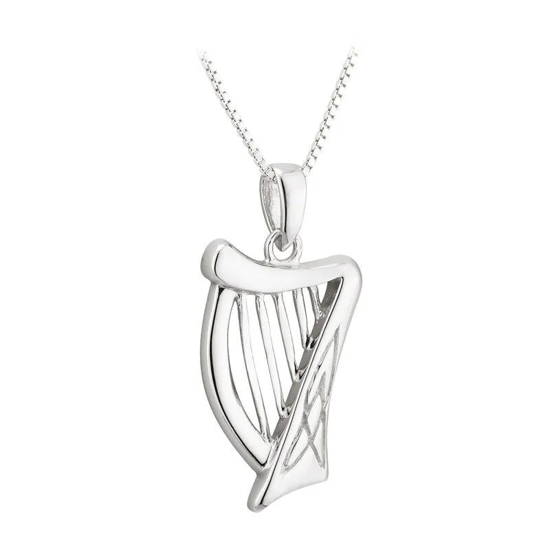 Hallmarked Sterling Silver Celtic Harp necklace
