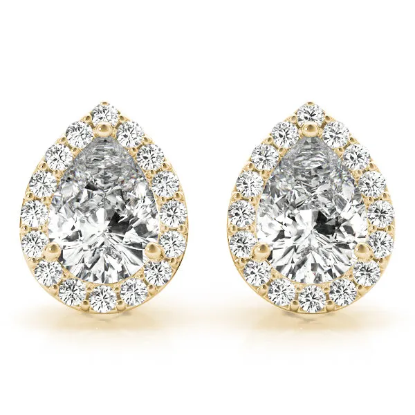 Halo Pear 14k Rose Gold Moissanite Basket Stud Earrings