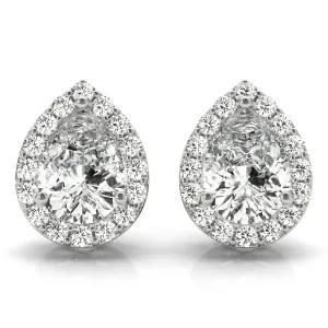 Halo Pear 14k Rose Gold Moissanite Basket Stud Earrings