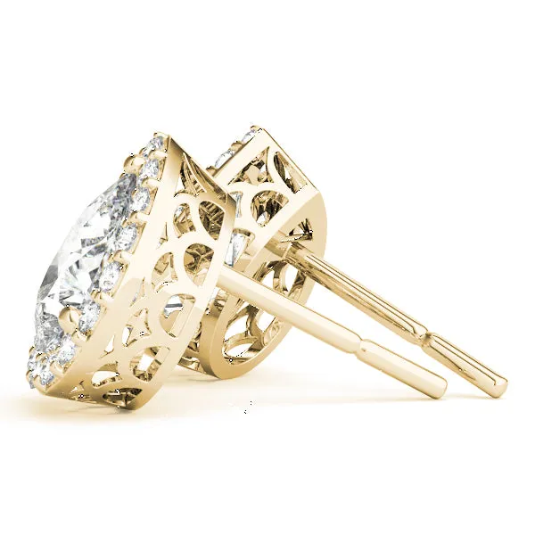 Halo Pear 14k Rose Gold Moissanite Basket Stud Earrings