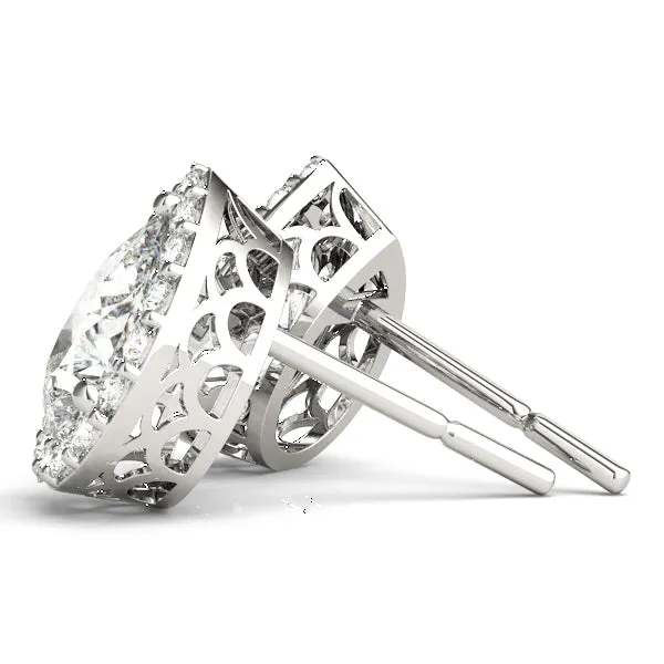 Halo Pear 14k Rose Gold Moissanite Basket Stud Earrings