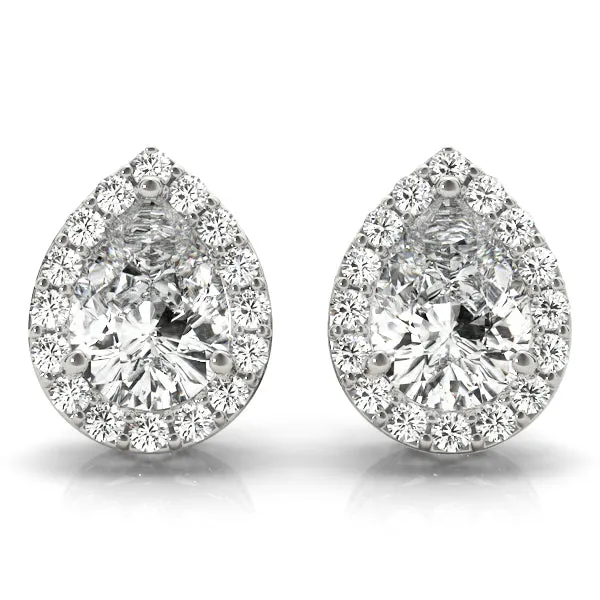 Halo Pear 14k Rose Gold Moissanite Basket Stud Earrings
