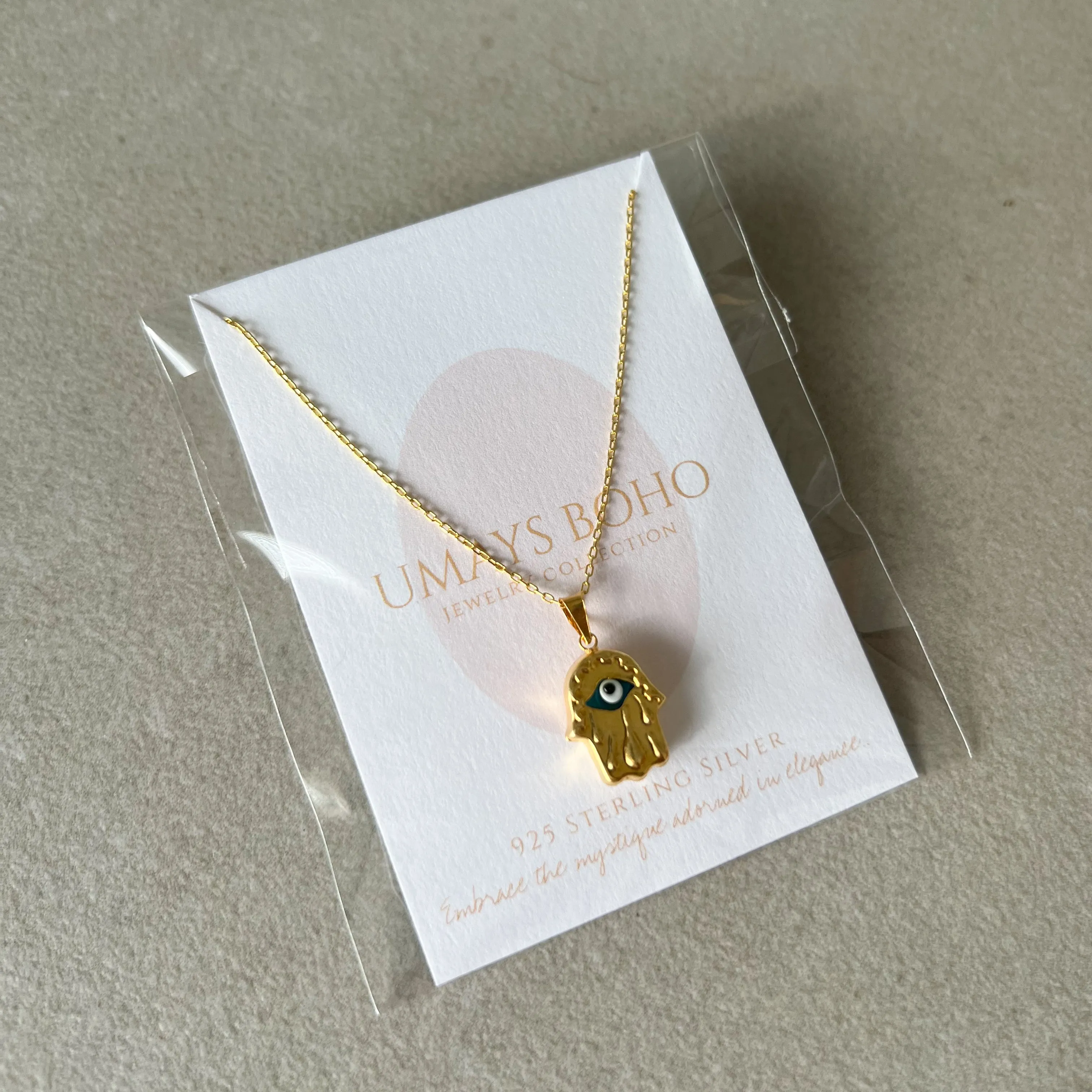 Hamsa Hand Silver Necklace, Gold Plated Silver Necklace