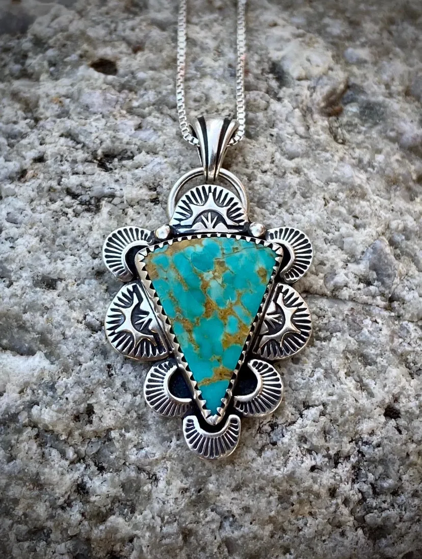 Hand Stamped Kingman Turquoise Pendant