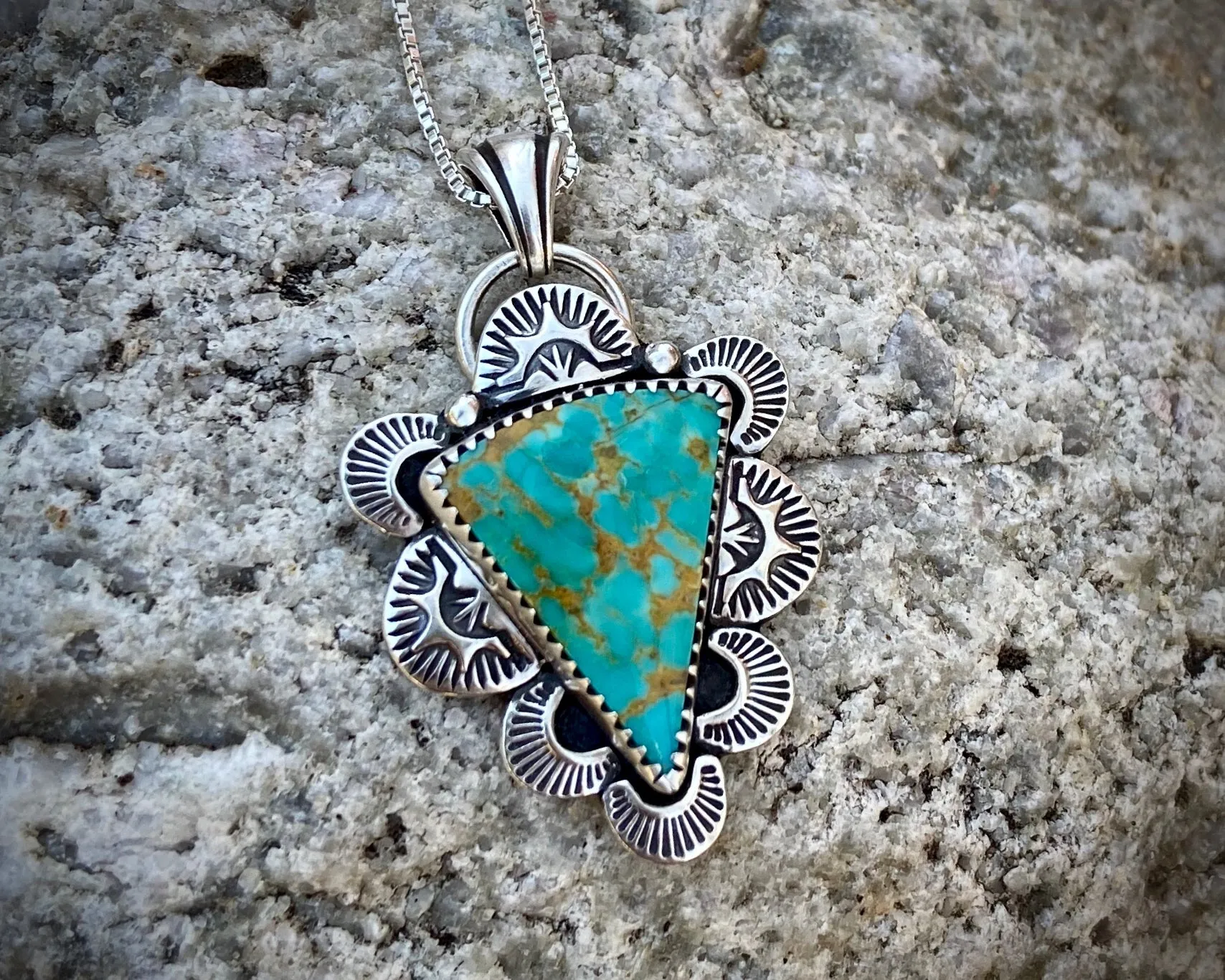 Hand Stamped Kingman Turquoise Pendant