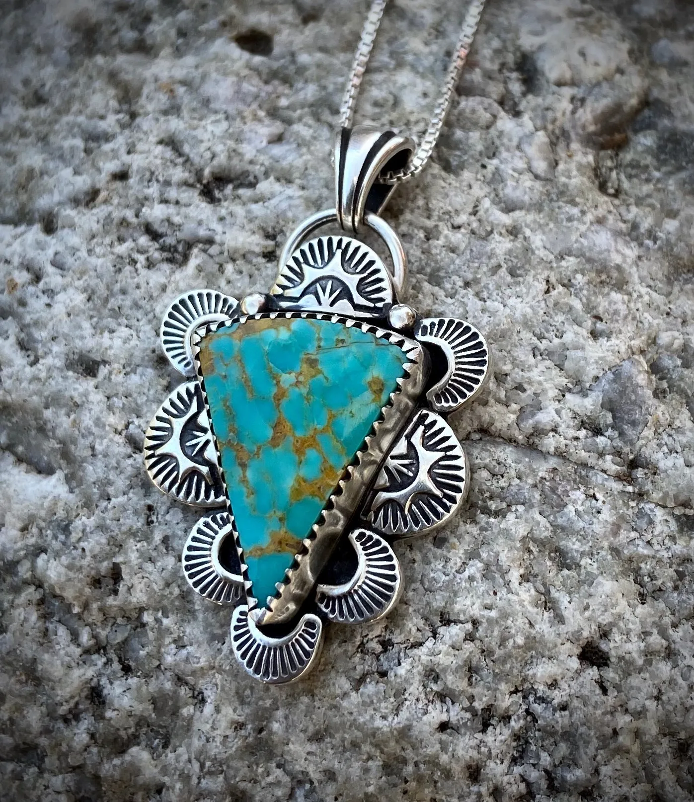 Hand Stamped Kingman Turquoise Pendant