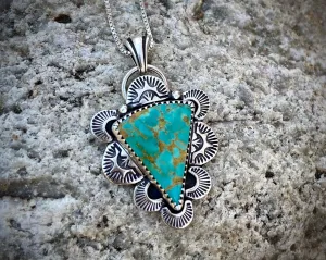 Hand Stamped Kingman Turquoise Pendant