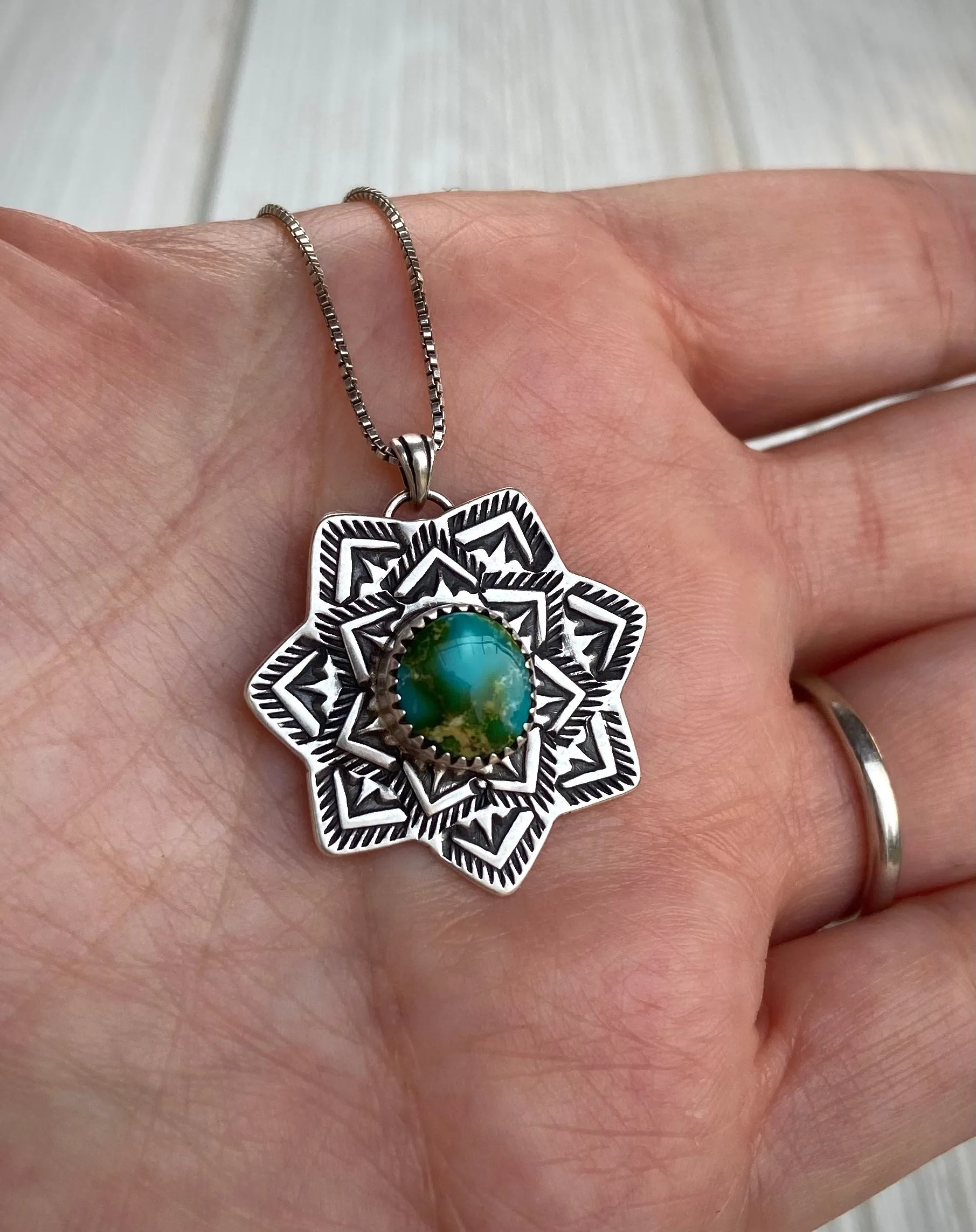Hand Stamped Sonoran Gold Mandala Pendant