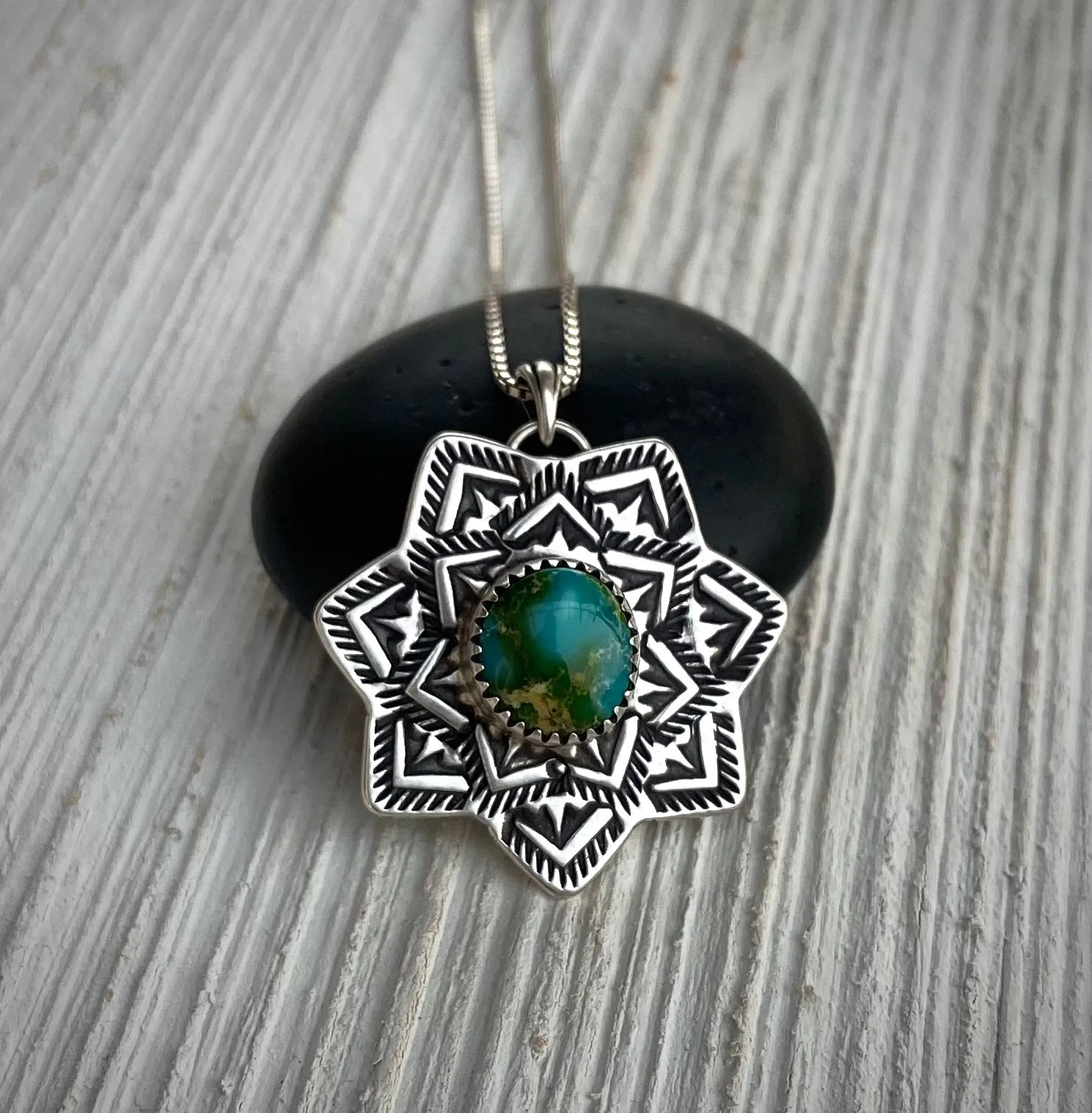 Hand Stamped Sonoran Gold Mandala Pendant