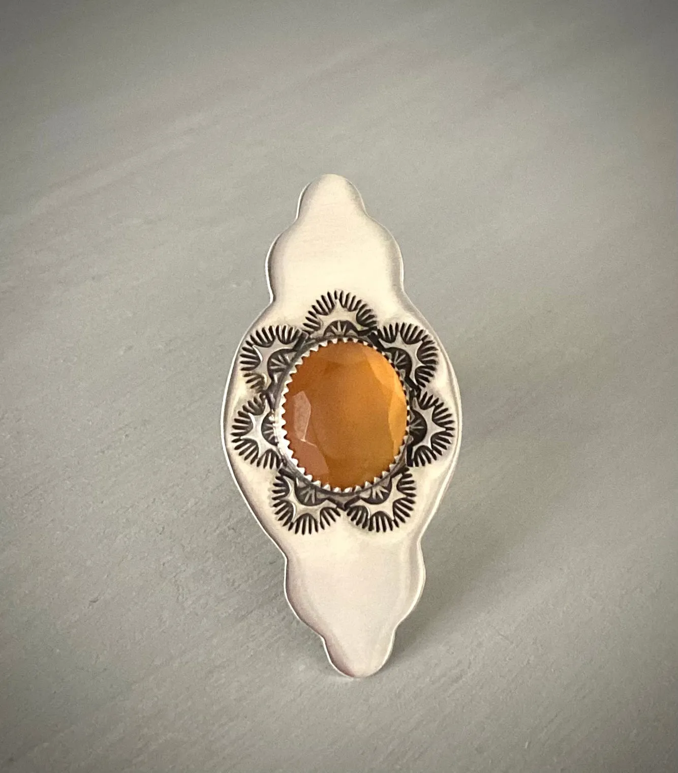 Hand Stamped Sunburst Carnelian Ring