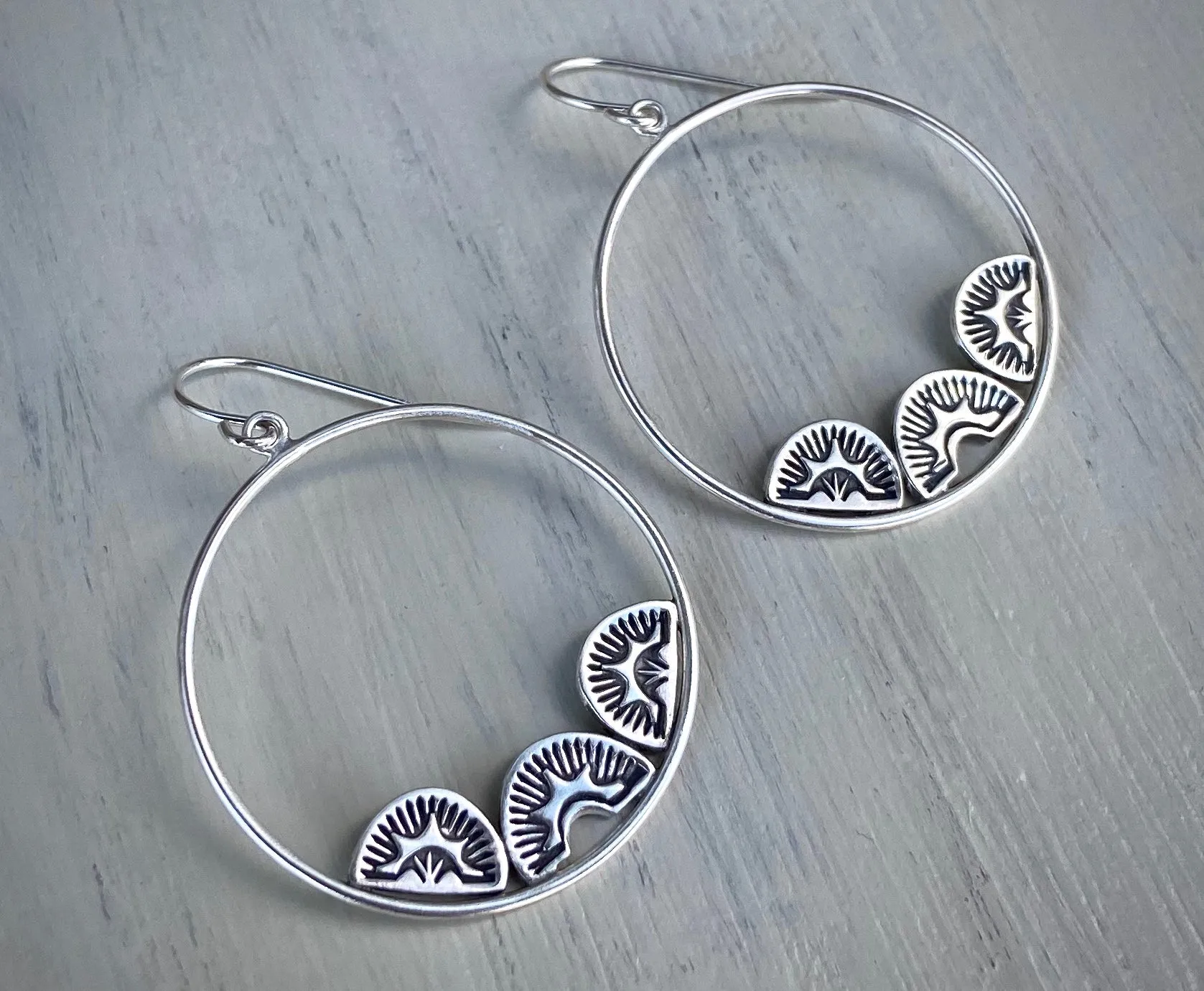 Hand Stamped Sunrise Hoops