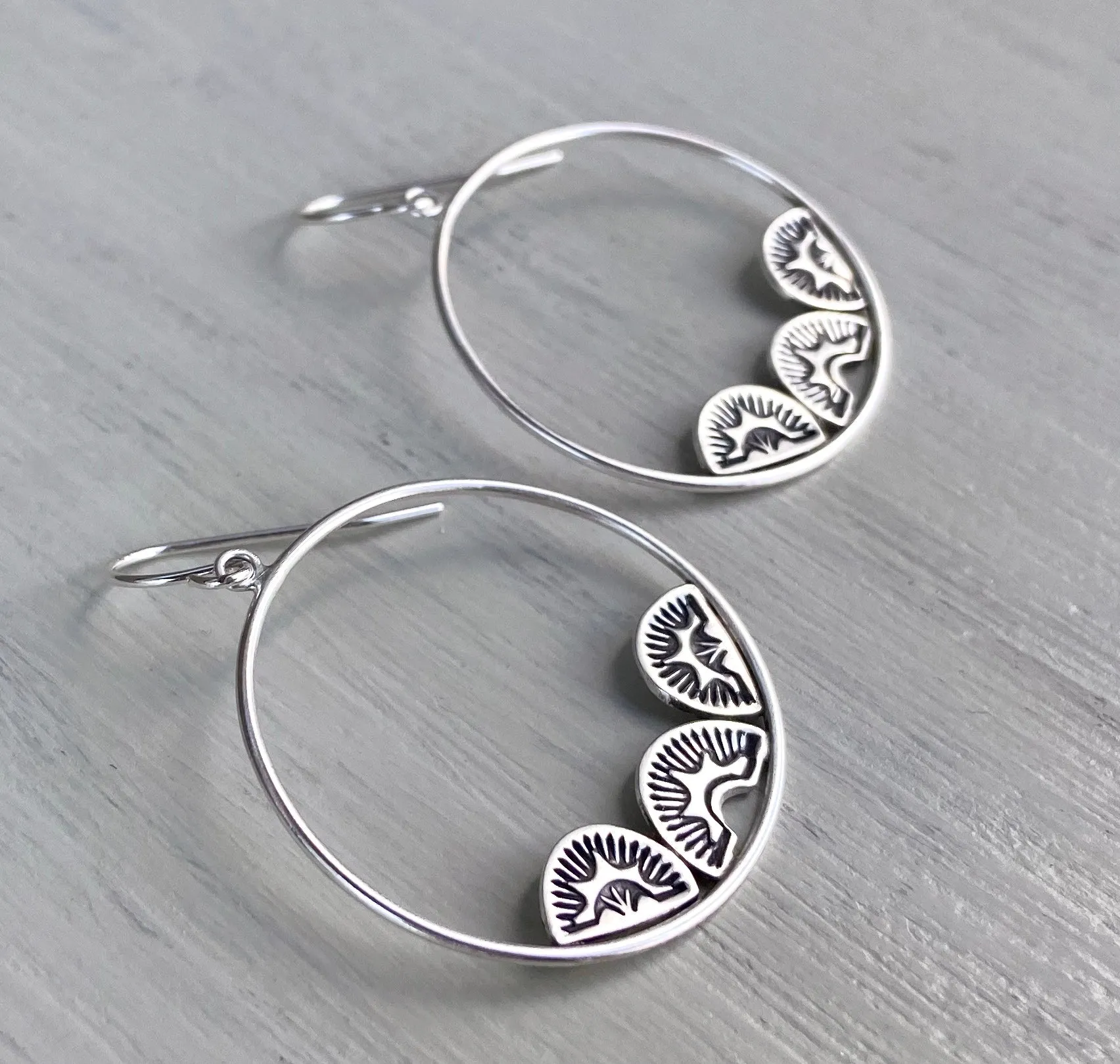 Hand Stamped Sunrise Hoops