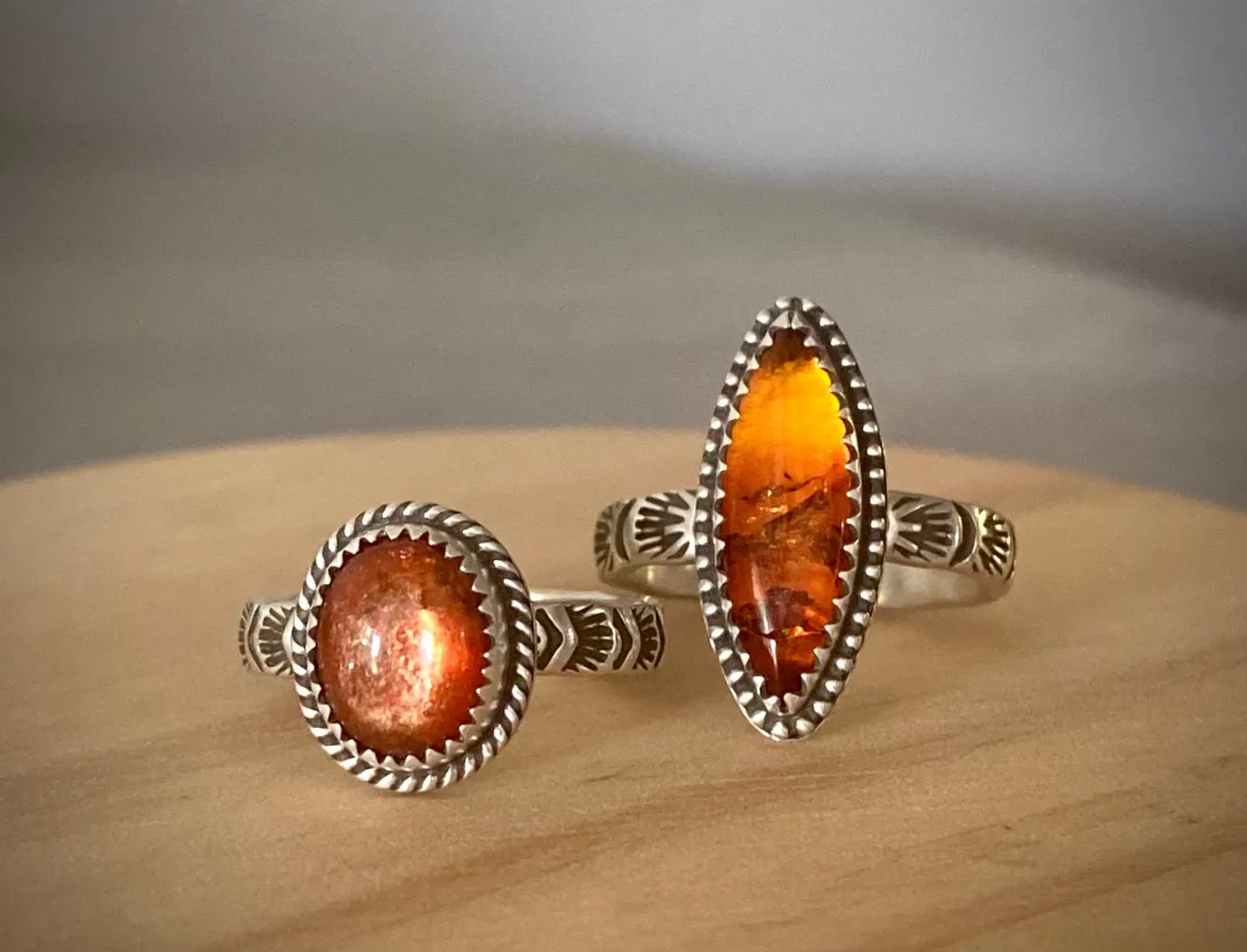Hand Stamped Sunstone Ring