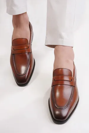 Handmade Brown Leather Moccasin Loafers for Men