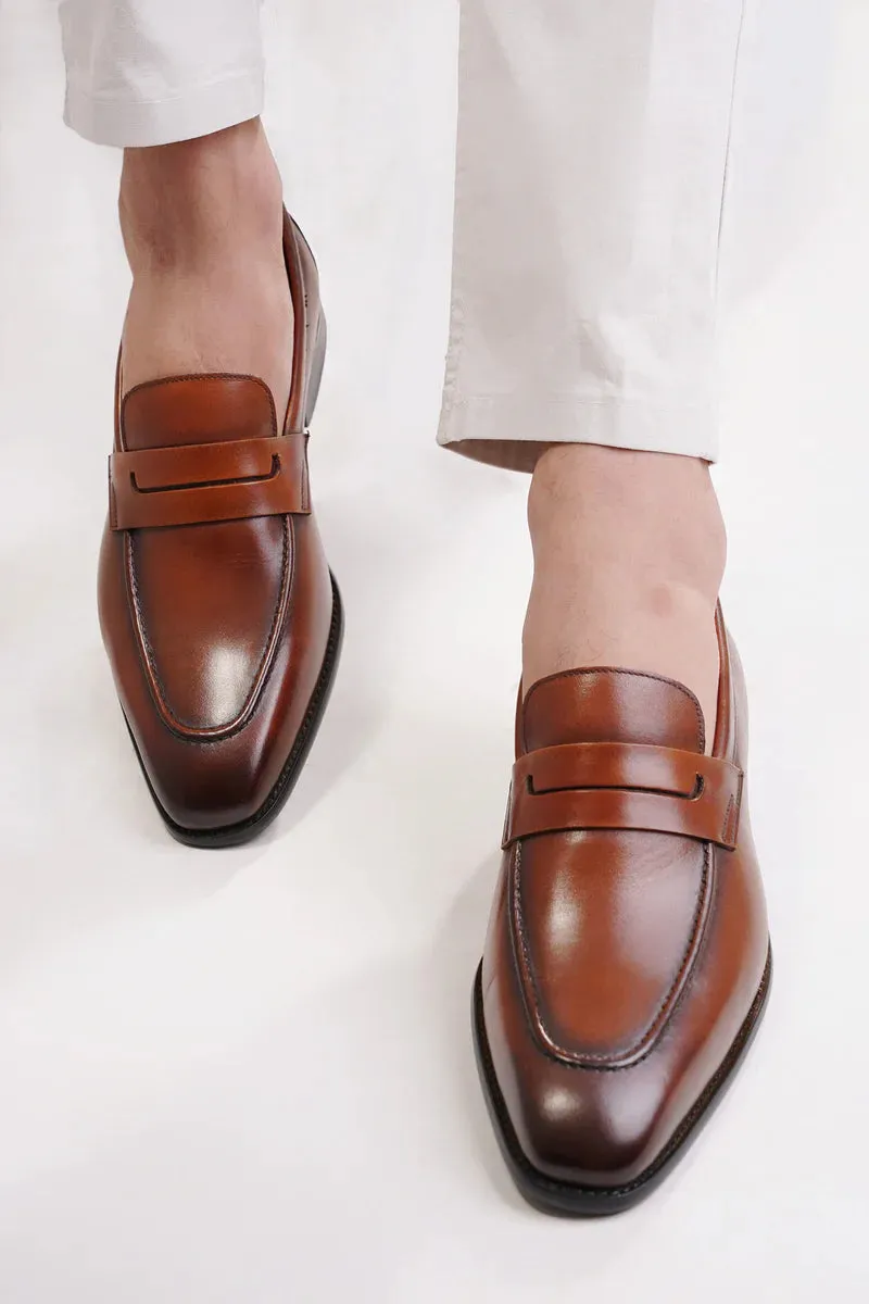 Handmade Brown Leather Moccasin Loafers for Men