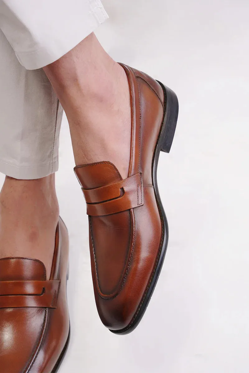 Handmade Brown Leather Moccasin Loafers for Men