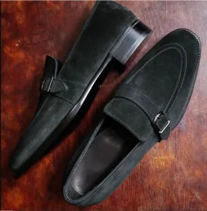 Handmade Charcoal Gray Suede Dress Shoes for Men
